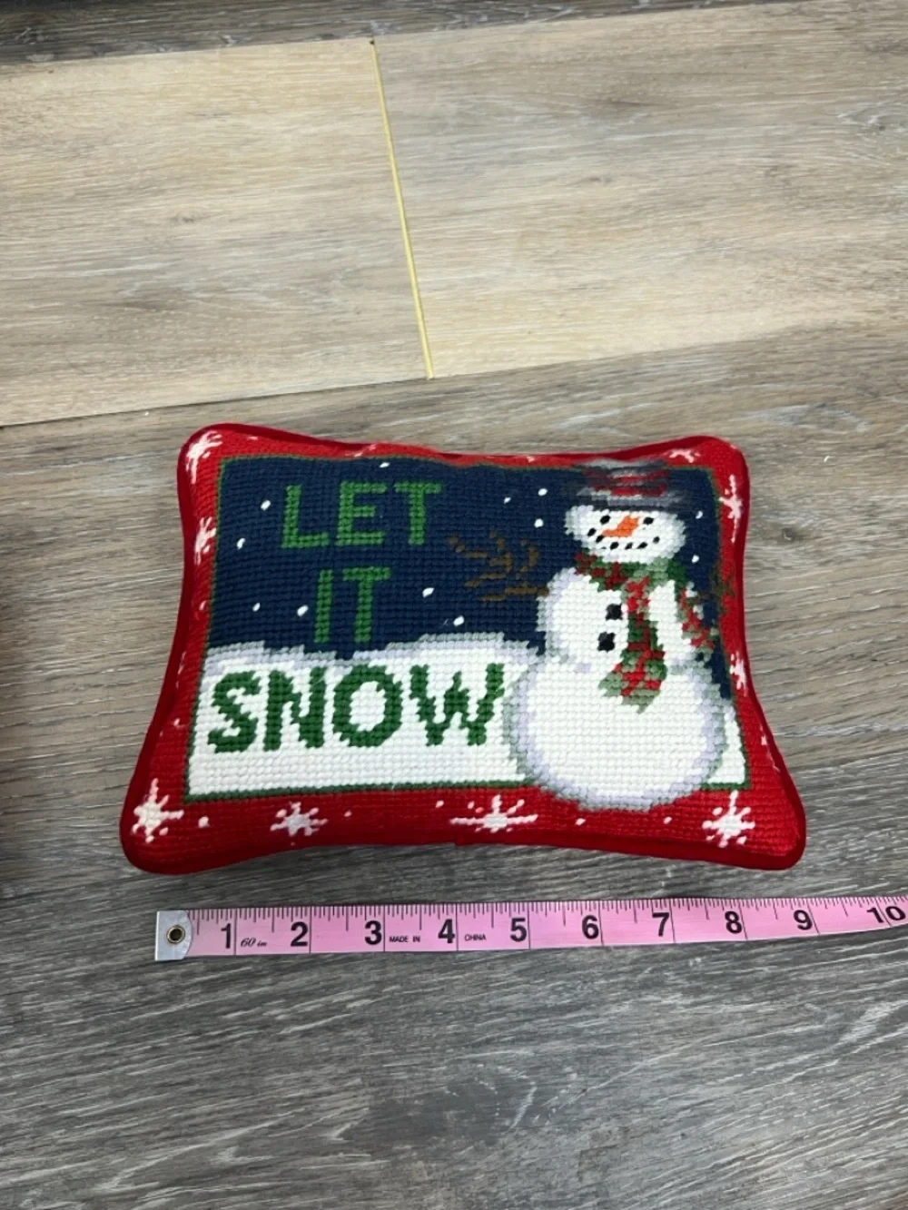 Let it snow snowman needle point pillow